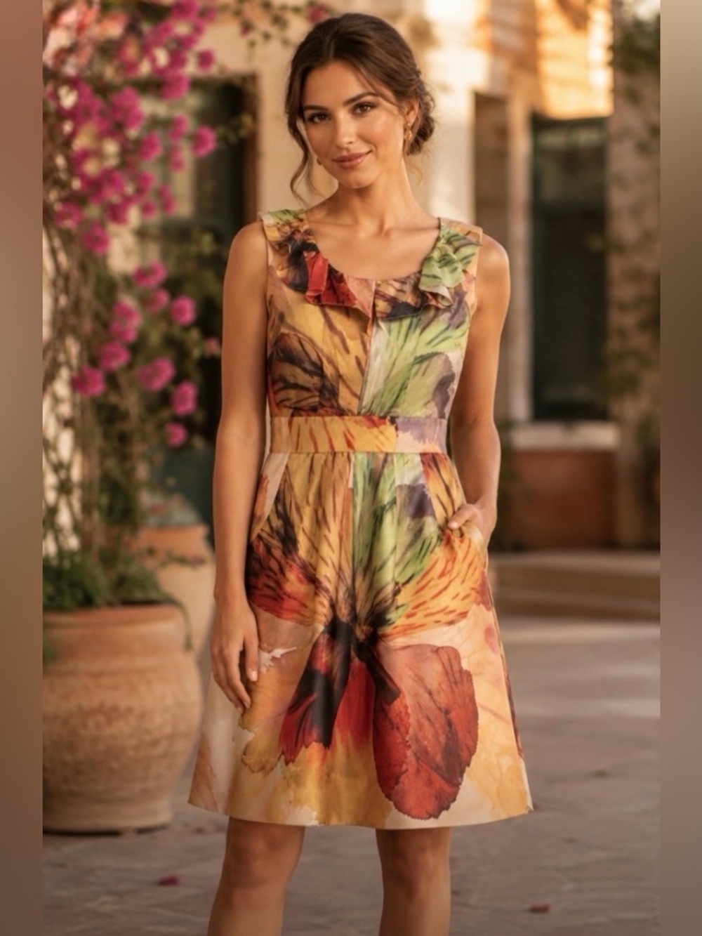 Rare ~ Anthropologie Liefsdottir Leona Silk Sleeveless Floral Ruffle Dress Sz 8